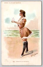 Victorian Bathing Beauty Strolling The Beach A/S Veenfliet Postcard C37 picture