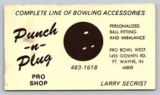 Vintage Business Card Punch n Plug Pro Bowl West Bowling Shop Fort Wayne IN picture