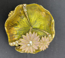 Enameled Golden Lily Pad With Frog Trinket Box picture