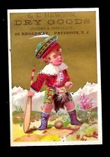 c1890's Victorian Trade Card E.L. Hewson Dry Goods, Scottish Boy Tennis Racket picture