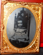 1/9th Size Neff Patent tintype of young girl in brass mat/frame picture