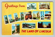 Illinois, IL-Illinois, LARGE LETTER Greetings Montage, Vintage Souvenir Postcard picture