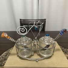 Vintage Dripcut Traex Wire Condiment Caddy Jars With Lids Spoons Art Deco picture