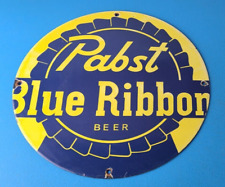 Vintage Pabst Blue Ribbon Sign - Alcohol Beer Brewing Gas Pump Porcelain Sign picture