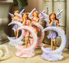 Ebros Set of 4 Colorful Pink and Purple Enchanted Crescent Moon Fairy Figurines picture
