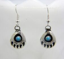 Bear Paw Earrings Navajo Virginia John Turquoise Dangle Sterling Silver #6 picture