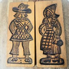 Atq Vtg Primitive Folk Art Hand Carved Wooden PAIR Cookie Butter Mold Set Wood picture