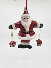 c.1960 Vintage Porcelain ~SANTA CLAUSE~ Christmas Tree Ornament w/ RARE LANTERNS picture