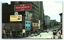 1950s UTICA NEW YORK GENESEE ST F.W. WOOLWORTH PEPSI-COLA SIGNS POSTCARD P3044 picture