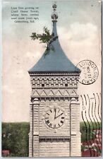 VINTAGE POSTCARD THE COURT HOUSE TOWER AT GREENSBURG INDIANA MAILED 1908 RARE picture