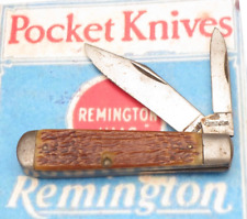 Antique Remington Straight Line Stamp Jack Knife Brown Bovine Bone Handles picture