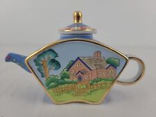 Vivian Chan Mini Fan Shaped Ceramic Teapot Country Cottage & Flowers 2002 Vtg picture