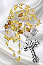 Unbreakable Handmade Catholic Rosary, Yellow Topaz Czech Crystals picture