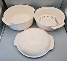 Vtg TUPPERWARE TUPPERWAVE Microwave Stack Cooker Almond Cream 3.0 qt 3 pc Set picture