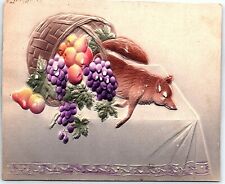 Set of 2 Deeply Embossed Airbrushed Fruit Pheasant Fox Still Life UNP Postcards picture