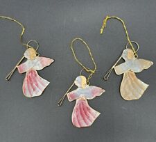 3 Vintage Capiz Shell & Gold Wire Christmas Angel With Trumpet Ornaments Hanging picture