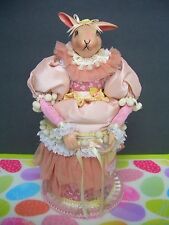 VICTORIAN LADY BUNNY RABBIT 2 PIECE BOX EASTER BASKET~RIBBONS FABRIC LACE~EUC picture