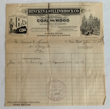 Vintage 1908 Billhead New York Hencken & Willenbrock Coal Wood 94th & 1st Av NYC picture