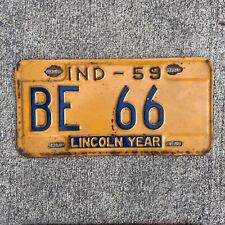 Vintage 1959 Indiana License Plate BE 66 Lincoln Year Vanity Plate IND-59 Devils picture