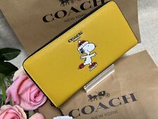 COACH x PEANUTS Snoopy Skate Zip Around Accordion Wallet Yellow CE715 New picture