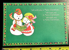 Vintage Hallmark We Wish You Merry Christmas Snowman Carolers Embossed Card picture