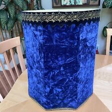 Large Vintage Blue Velvet Lamp Drum Shade Table Light Rare MCM Hexagon Nice Cool picture