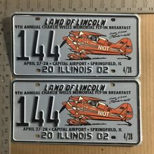 2002 Illinois license plate pair 144 Charlie Wells fly-in WOW BIPLANE 14789 picture