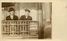 1919 RPPC Postcard Men on Train Leaving Denver CO, Electric Studio Photo picture