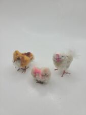Chenille 3 pc chicken rooster vintage set. Pipe cleaner w poms & feathers. picture
