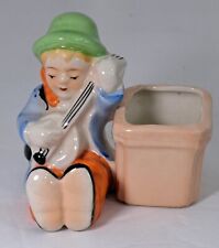 Vtg Occupied Japan Figurines Vase Toothpick Holders planter boy banjo lute music picture