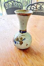 Vintage Tonala Mexican Folk Art Pottery Clay Floral Vase Signed 5.25” Tall  picture