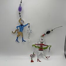 Set Of 2 Whimsical Kitty Cats Metal & Bead Collectible Ornaments Fast Ship 🐱❄️ picture