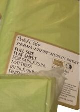 Sears Solid Lime Green Perma-Prest Muslin FULL FLAT Sheet Double,NEW MatesAvail picture