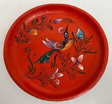 Vintage Rosemaling Plate Bowl 12.5” Painted Red Flowers Bird Rustic Folk Art picture