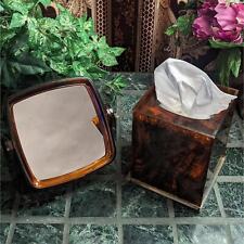 Faux Tortoise Vintage Countertop/Hanging Magnifying Vanity Mirror Tissue Holder  picture
