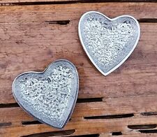 2 Vintage Kirk Stieff Pewter Floral Pattern Heart Shape Trinket Jewelry Dishes  picture