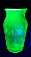 Vintage Green Uranium Depression Glass Thumbprint Vase, K853-5 picture