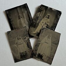 Antique Tintype Photograph Lot Girl Communion Dress Distressed Odd Spooky Tinted picture