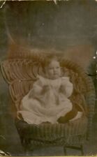 Baby Girl Laura Sitting in a Big Wicker Chair RPPC Real Photo Postcard c1910s picture