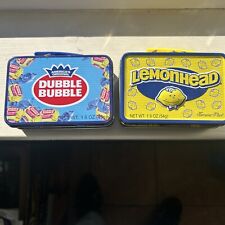 VTG Blue Mini Dubble Bubble Gum Logo Tin Metal Lunch Box/ Lemon Head 4x3x1.5” picture