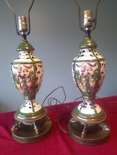 CAPODIMONTE Pair of Hand Painted Porcelain and Brass Table Lamps VTG picture