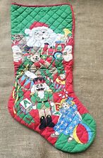 New Vintage 1980s Quilted Jumbo Christmas Stocking Santa With Toys 29