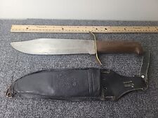 Vintage Bowie Knife Brass Hilt Wood Handle 14  Full Tang Leather Sheath Pakistan picture