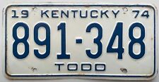 Vintage Kentucky 1974 License Plate 891-348 Todd County picture