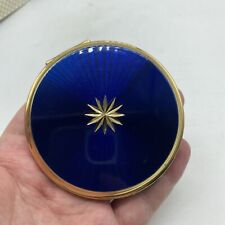 Stratton Compact With Mirror Blue Gold Tone Metal England vintage w/ puff case picture