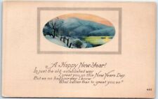 A Happy New Year with Poem and Snow Scene Art Print - New Year Greeting Card picture