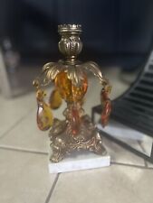 Vintage Gim Brass Candle Holder Amber Prisms & Center   9