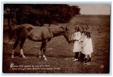 c1910's Three Little Maids Feeding Horse Dobbin RPPC Photo Antique Postcard picture