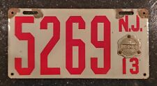 1913 New Jersey NJ Porcelain License Plate Car Tag Vehicle Vintage Registration picture