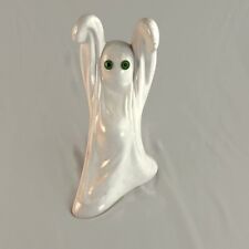 Vintage 70s Ceramic Dancing Green Eyed Ghost Statue Halloween 10.5” picture